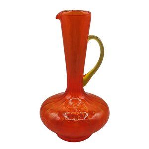 Amberina Empoli Italian Blown Glass Carafe Orange Yellow Handle Pitcher Jug